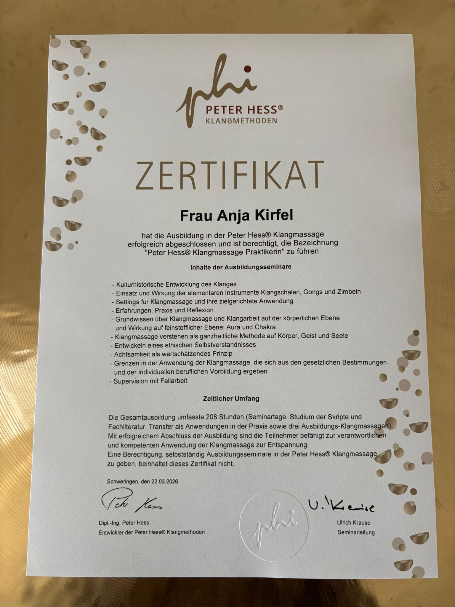Zertifizierung für die Klangmassage